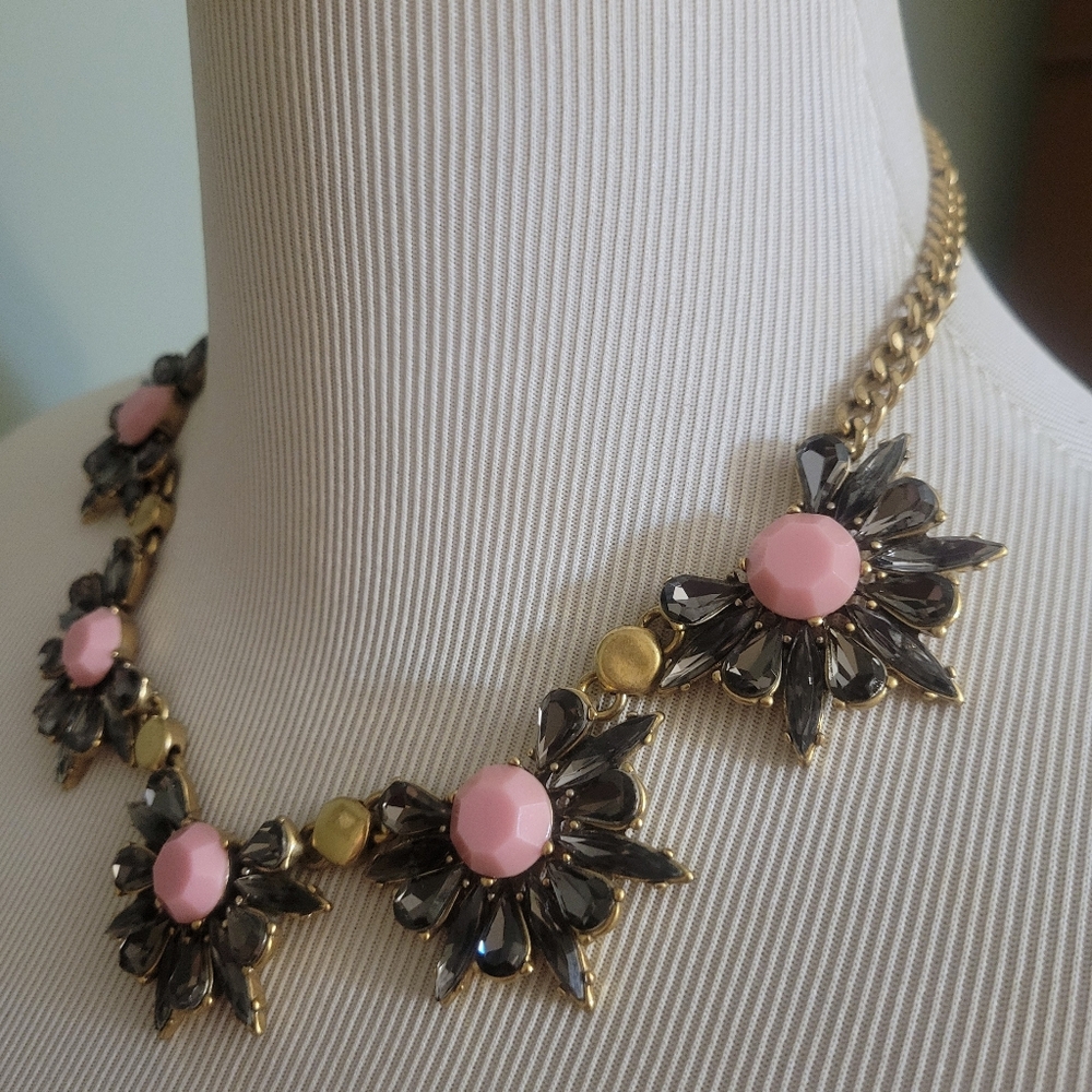 J. Crew Statement Necklace Dark Grey and Pink - Picture 2 of 7